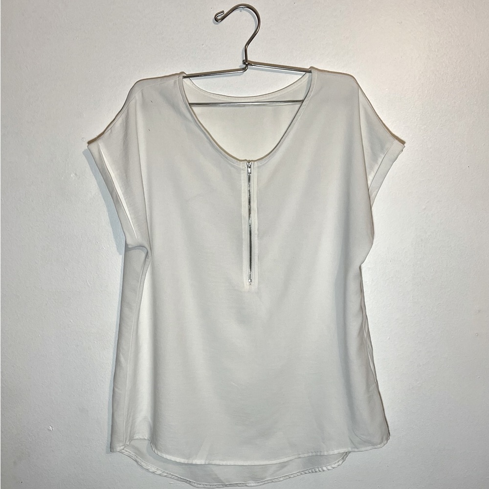 Quarter Zip Lightweight Blouse Short Sleeves